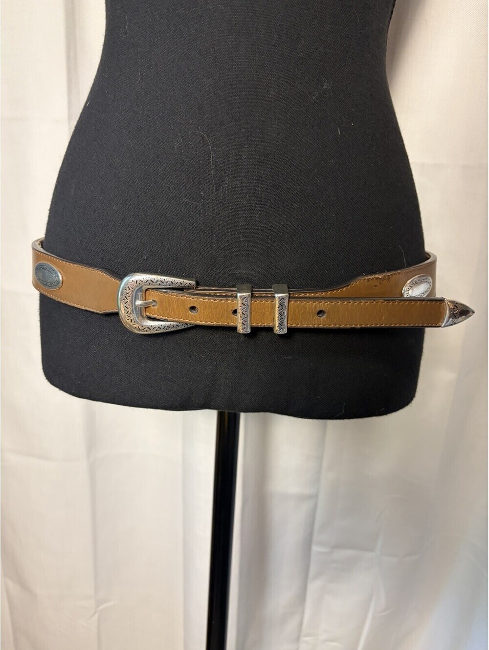 Vintage Nocona Western Silver Hardware Brown Leather Belt Size 36/XL